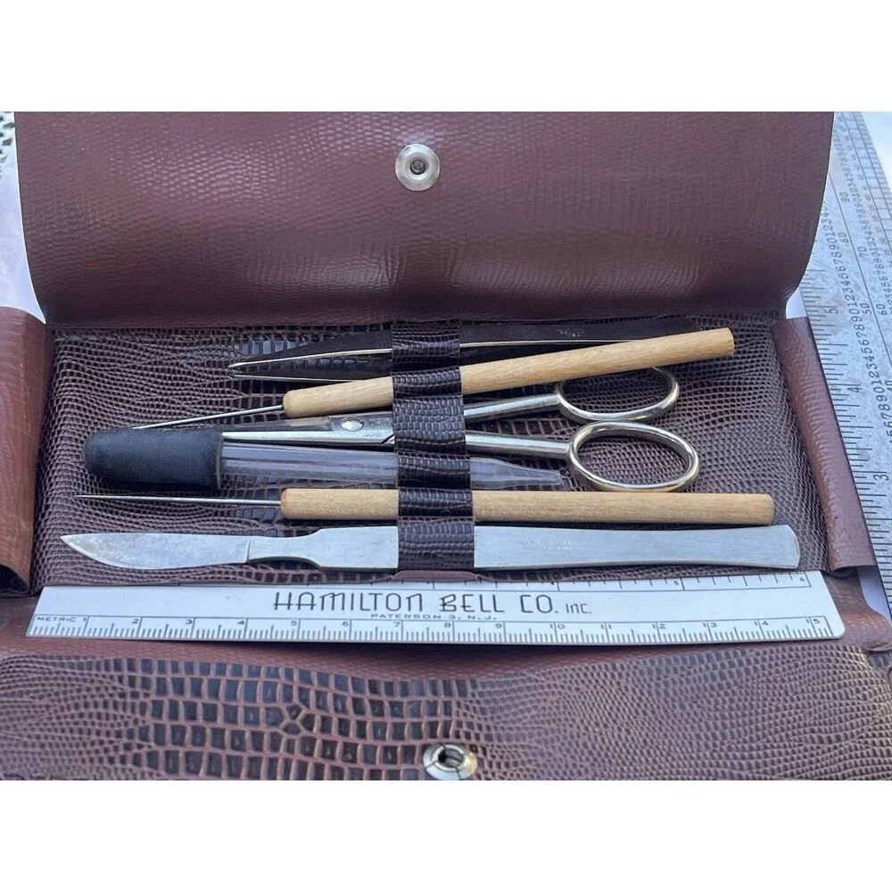 Vintage Hamilton Bell Germany Travel Grooming / Manicure Kit in Roll Case